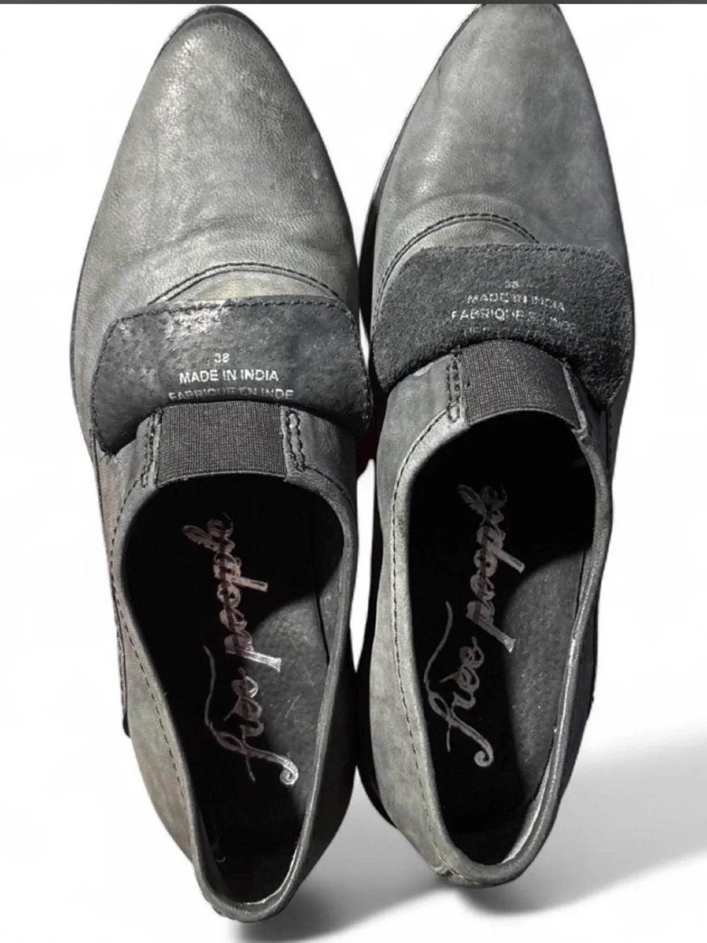 Free People Brady Leather Pointed Toe Loafers Carbon Gray - Size 38